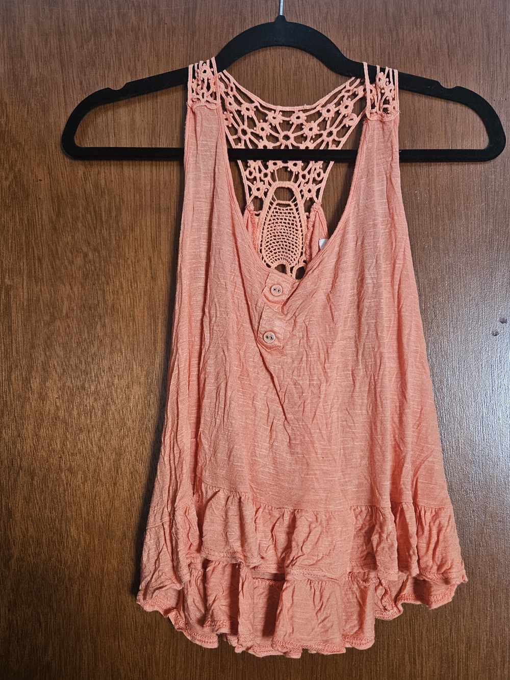 mine Coral Crochet-Back Ruffle Tank